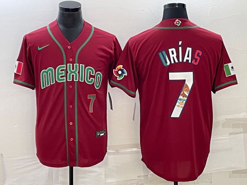 Men 2023 World Cub Mexico #7 Urias Red Nike MLB Jersey5